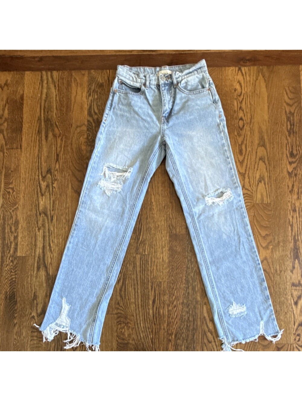 BDG Urban Outfitters Cowboy High Rise Distressed Jeans 24 Light Blue Raw Hem